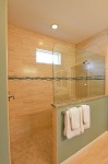 Master bath walk-in shower with designer tile